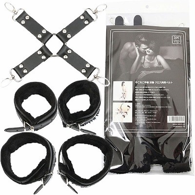 <SM VIP>もこもこ手枷 足枷 クロス拘束ベルト(SM・拘束具)