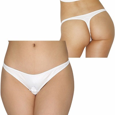 フェリカ光沢生地 ローターポケット&玉付きTバック ホワイト(ローター)