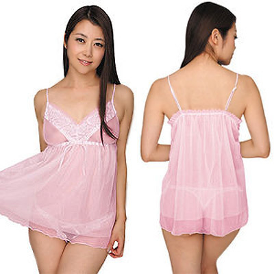 フラワーモチーフシースルーベビードール&ショーツ ピンク(ランジェリー)