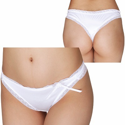 光沢スベスベ生地フリルラインTバック ホワイト(ランジェリー)