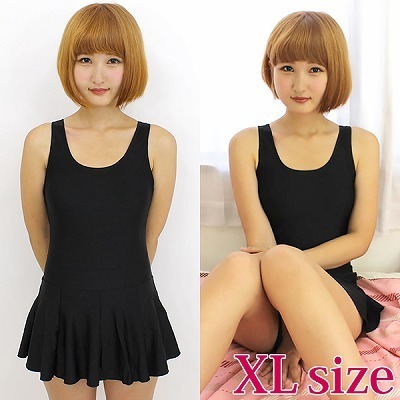 パッド付きの本物スカート付きスクール水着 黒 XL(コスチューム)