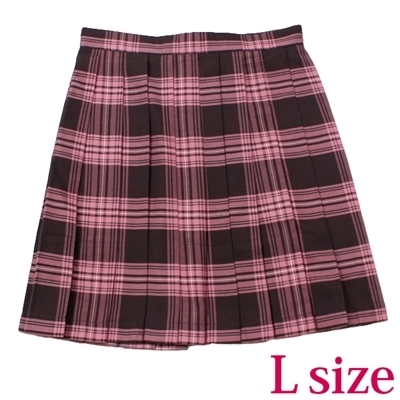 ポケット付きのチェック柄プリーツスカート単品 ピンク×ブラウン Lサイズ(コスチューム)