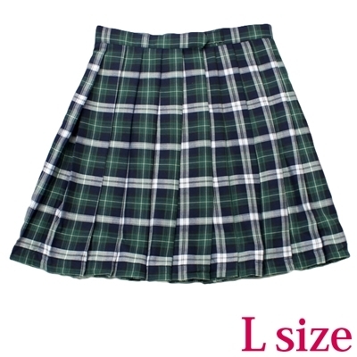 ポケット付きのチェック柄プリーツスカート単品 緑×白 Lサイズ(コスチューム)