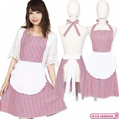 フリルストライプエプロン レッド(コスチューム)