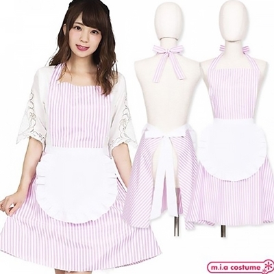 フリルストライプエプロン ピンク(コスチューム)