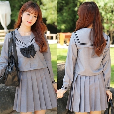 <malymoon>リボン付きグレー長袖セーラー(コスチューム)